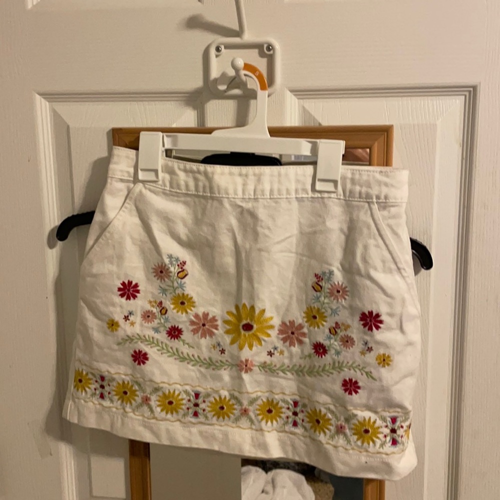 White floral denim skirt, size medium from Forever 21